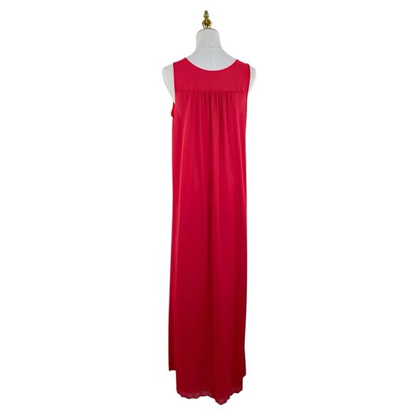 Vintage 70s Red Nylon Chiffon & Lace Trim Maxi Babydoll Nightgown Women’s Size M - Picture 8 of 10